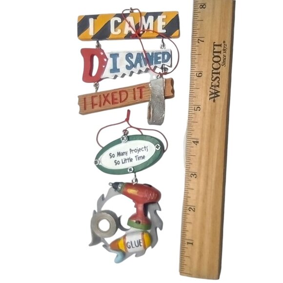 Handyman & DIY-Themed Hanging Ornaments Set Of 2 Fun Craft Tools Design Resin 4" - Picture 8 of 8